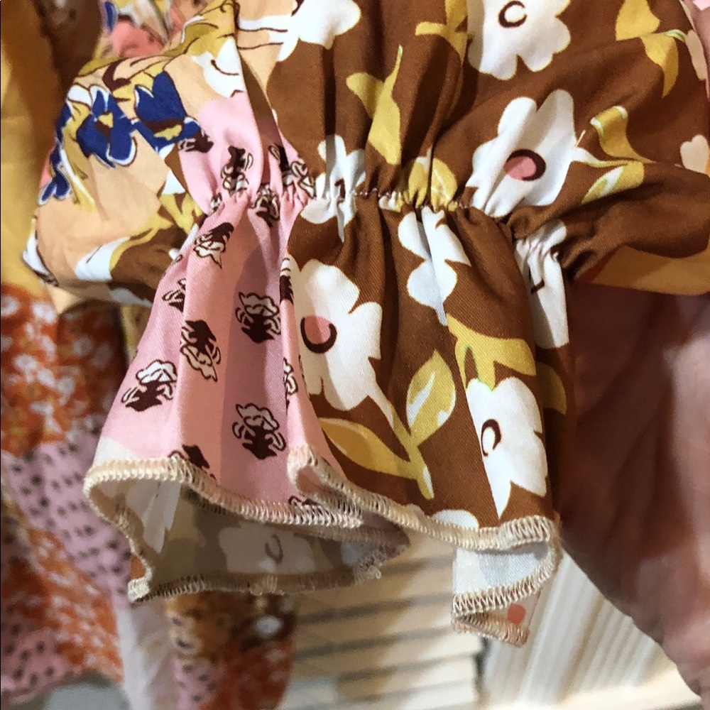 Long Sleeve Patchwork Floral Midi Dress in Pink & Brown - Picture 5 of 7